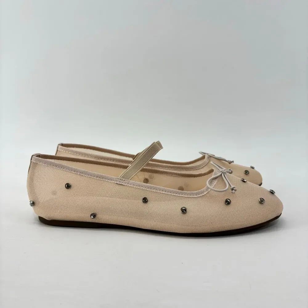 Project Cloud Amity Nude Rhinestone Ballet Flats Mesh Bow Glam
